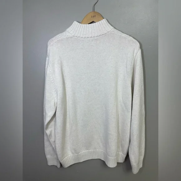 CHAPS size Large Cream Cotton  3-Button Mock Neck Pullover Sweater prep winter - Picture 4 of 12